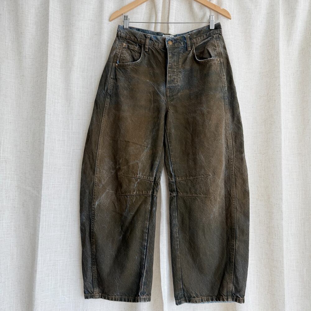 Free People Good Luck Mid Rise Barrel Jeans Womens 27 Brown Coated Pants